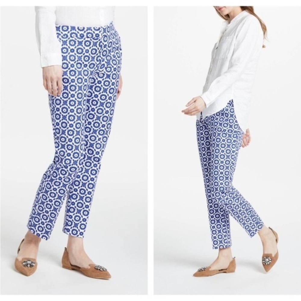BODEN RICHMOND 7/8 FLORAL BLUE WHITE PRINT STRETCHY PANTS 6